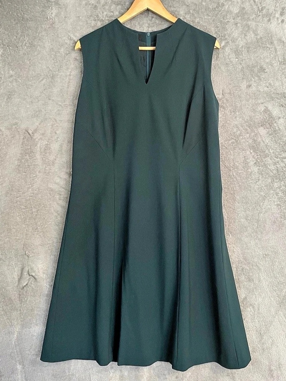 Lafayette 148 New York Wool Sleeveless Split Neck A-Line Dress Green Size 14